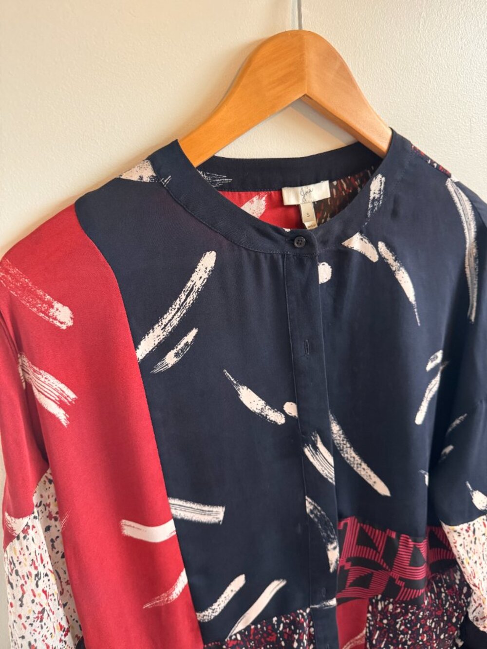 Refined! Joie Silk Multi-Fabric Band Collar Blouse - Picture 3 of 6